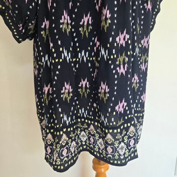 ba&sh Naia Dress Boho Printed Ikat Black Relaxed Mini Flowy Women Medium - Picture 9 of 14